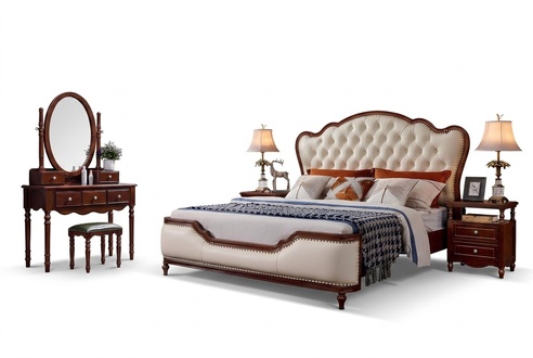 Bed 2x Bedside Tables Dressing Table Bench Bedroom Furniture Luxury Wood 6pcs Set