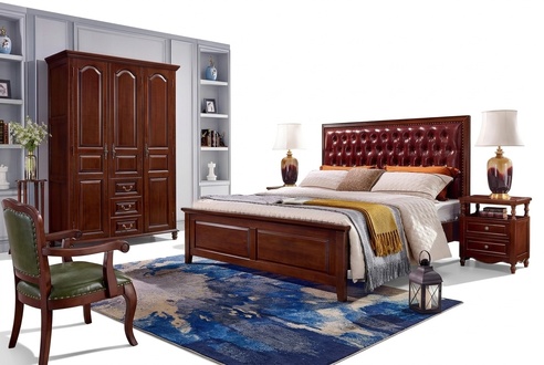Bed 2x Bedside Tables Wardrobe Bedroom Furniture Luxury Wood Design 4pcs.