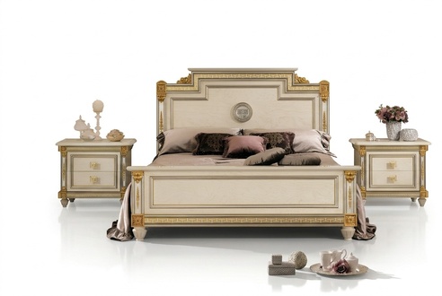 Bed + 2x bedside table 3 piece bedroom set designer luxury bedroom baroque