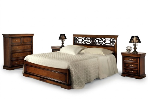 Bed 2x Bedside Table Bedroom Set Beds Complete Wood Set Baroque 3pcs.