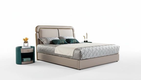 Bed 2x Bedside Table Beige Bedroom Modern Design Furniture Wood Luxury Beds New