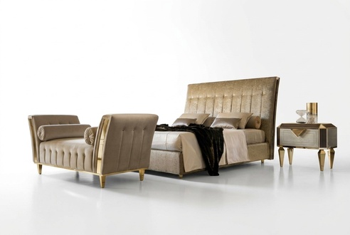 Bed 2x bedside table chaise lounge 4 piece bedroom set furniture modern luxury beds
