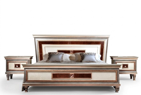 Bed 2x bedside tables 3 pieces. Italian furniture bedroom beds wood new set