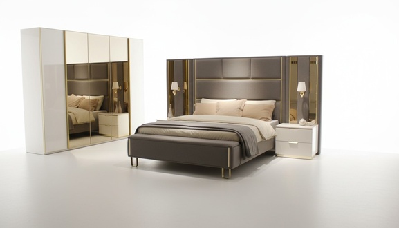 Bed 2x bedside tables 3pcs. bedroom double bed design furniture wood new set