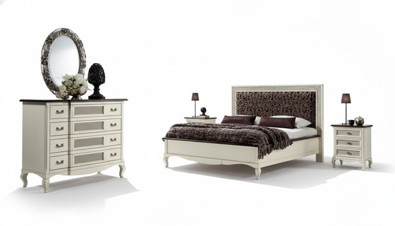 Bed 2x Bedside Tables 5pcs Italian Furniture Bedroom Chest of Drawers Wood