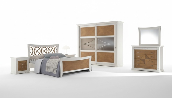Bed 2x bedside tables 6 pieces bedroom set design modern luxury classic