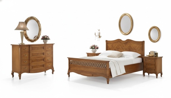 Bed 2x Bedside Tables Chest of Drawers 5pcs Set Bedroom Italian Furniture