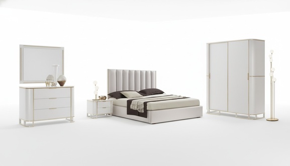 Bed 2x Bedside Tables Chest of Drawers 6pcs Bedroom Set Design Luxury