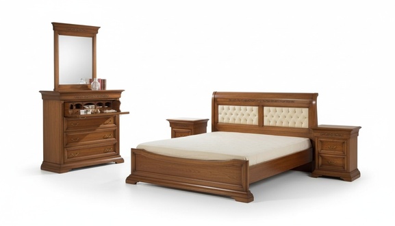 Bed 2x Bedside Tables Wood Design Beds Bedroom 5 pcs. sets