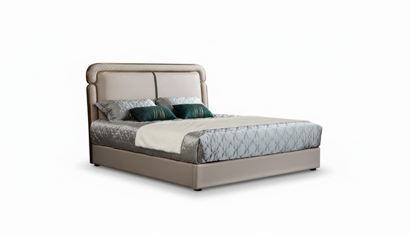 Bed bedroom beige double bed leather bed modern design furniture wood luxury new