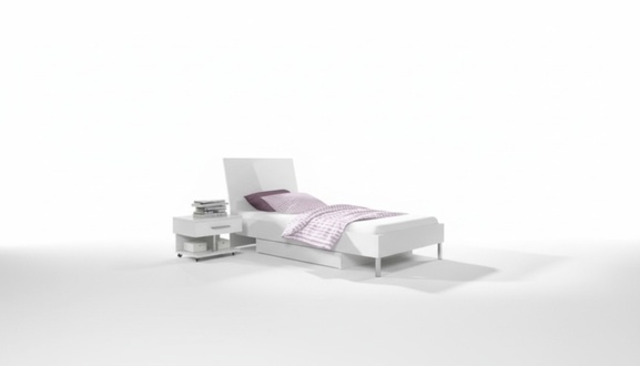 Bed + bedside table - bedroom children\'s room furniture beds white 2-piece set