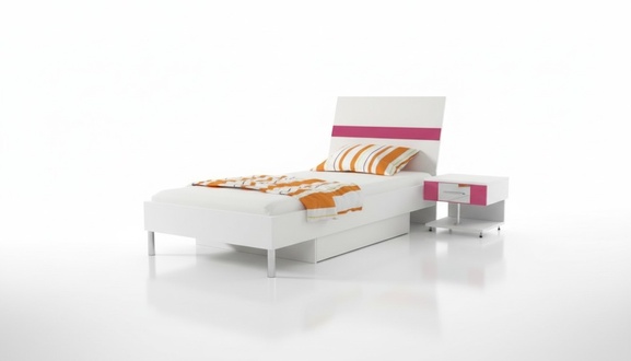 Bed + bedside table bedroom youth room children\'s room set furniture pink 2-part.