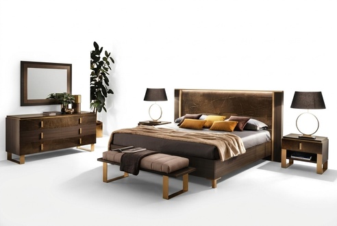 Bed bedside table Chest of drawers 4 pcs. Bedroom Set Design Modern Luxury Beds