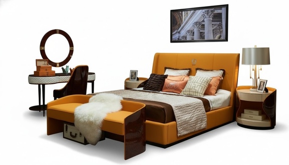 Bed Bedside Table Stool 4 Piece Bedroom Set Design Modern Luxury Beds New