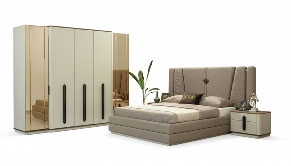 Bed Bedside Wardrobe Bedroom Set Design Modern Luxury