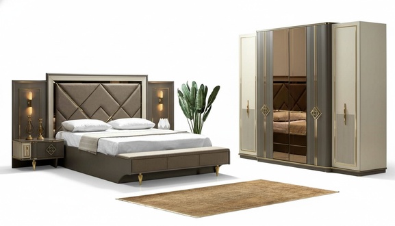 Bed bedside table wardrobe luxury 4 piece bedroom set design new