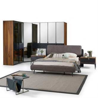 Bed design bedroom double bed brown wooden bed frame set 4 pieces