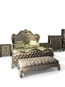Baroque style made of real wooden massive double bed chesterfield design