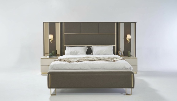 Bed Double Bed 2x Bedside Tables Wood Design Beds Bedroom Cushions 3 Piece Set