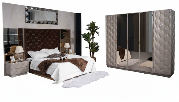 Double Bed 2 Bedside Tables Wardrobe Bedroom Furniture Set 4pcs.