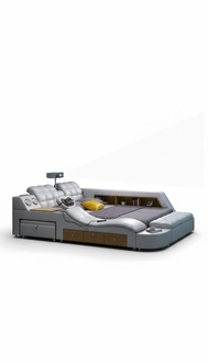 Bed multifunction beds tv beamer usb led massage function hotel luxury furniture