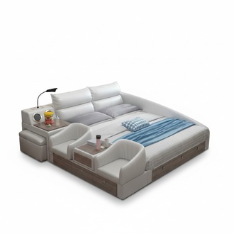 Bed Multifunctional shelf USB charging station Double leather beds 180x200