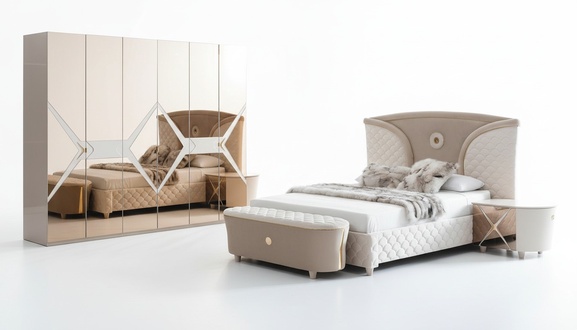 Bed Nightstand Wardrobe 6pcs Bedroom Set Design Luxury Stool Modern