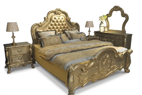 Baroque style made of real wooden chesterfield design double bed