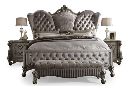 Classic baroque style chesterfield design massive leather double bed 180x200cm size