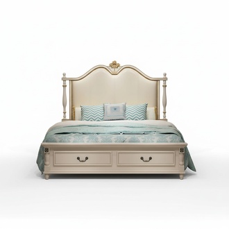 Bed Cushion Design Luxury Double Hotel Beds Royal Baroque Wood Furniture New