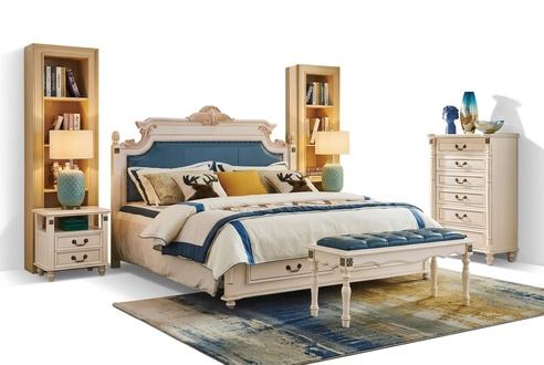 Bed Cushion Design Luxury Double Hotel Beds Bedroom Baroque Wood Furniture New