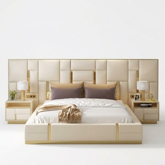 Bed Cushion Design Luxury Wood Double Hotel Beds Marriage Sleep Room