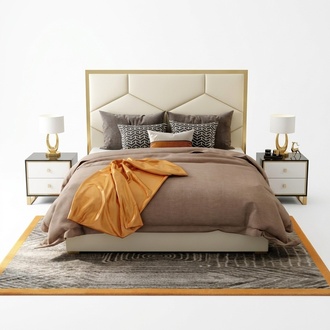Modern style massive marriage leather double bed in modern style made of real wooden frame