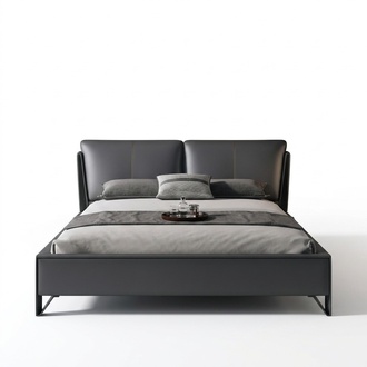 Modern style massive marriage leather double bed made of real wooden frame 180x200cm