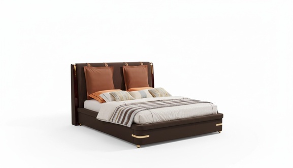Bed Cushion Design Luxury Metal Double Beds Marriage Sleep Room Leather Hotel New