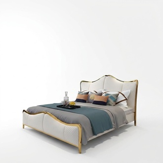 Luxury modern style massive marriage leather double bed with stainless steel frame