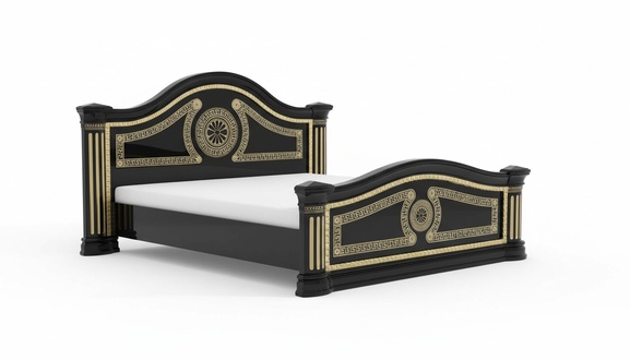 Empire style bedroom set of massive marriage double bed & 2x-bedside tables made of gloss wooden frame