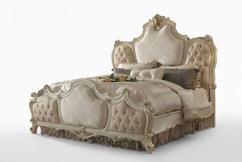Rococo style leather double bed in chesterfield design made of real wooden frame 180x200cm size