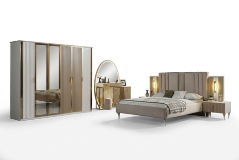 Bed with Nightstands Bedroom Set 6-Piece Modern