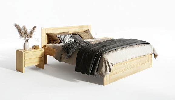 3-piece bedroom Real wood bed set with 2x bedside tables 180x200cm solid wood