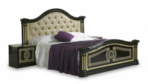 Empire style gloss set of chesterfield design double bed & 2x-bedside tables