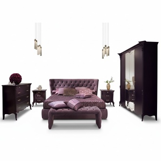 Bedroom 3 pieces set bed 2x bedside tables console beds double hotel upholstery