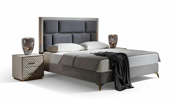 Bedroom 3 pcs set bed 2x nightstand console beds double upholstery hotel