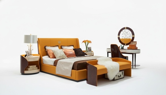 Bedroom 7pcs Set Luxury Furniture Bed Stool Mirror Bedside Table Bedsteads