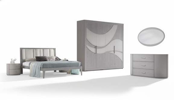 Bedroom Bed 2x Bedside Tables Wardrobe Chest of Drawers Luxury Set 5 pcs.
