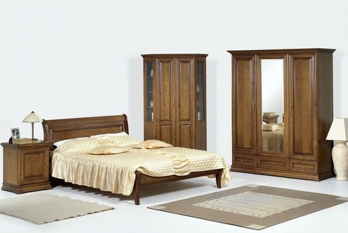 Bedroom bed 2 nightstands Stylish classic wardrobe set 5 pieces