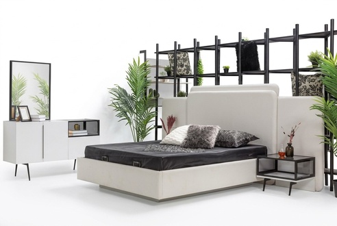 Bedroom bed 2x bedside tables luxury dresser set design furniture 5pcs.