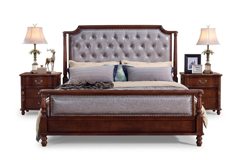 Bedroom Bed Nightstand Beds Wood Group Double Design Set 3pcs.