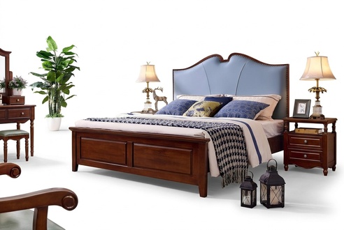 Bedroom Bed Bedside Table Beds Double Wood Bedstead Set 3pcs.
