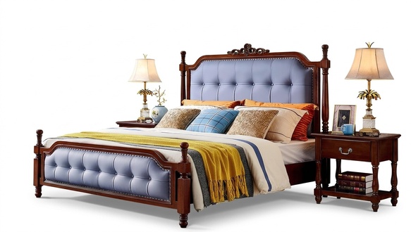 Bedroom Bed Bedside Table Bed Set Wooden Bed Frame Set 3pcs.